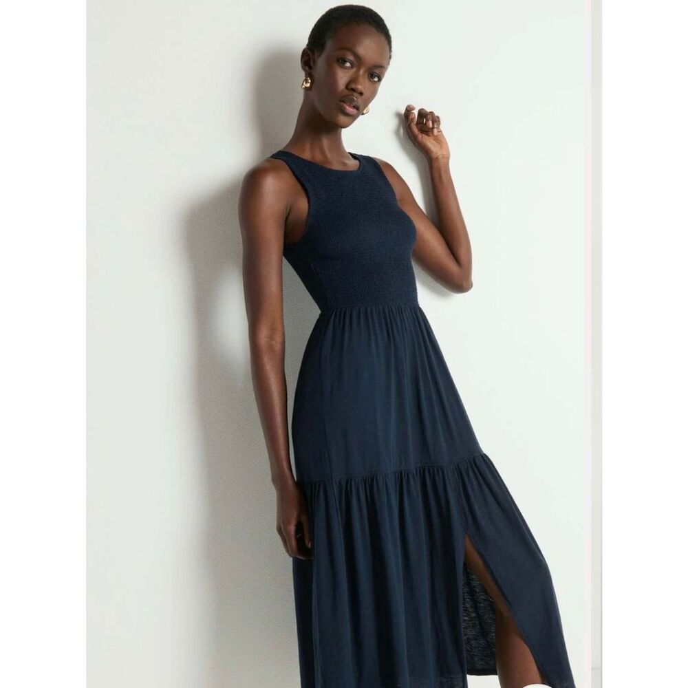 NWT Nation LA Clementine Dress  Smocked Sleeveless Tiered Maxi Dress Side Slit S